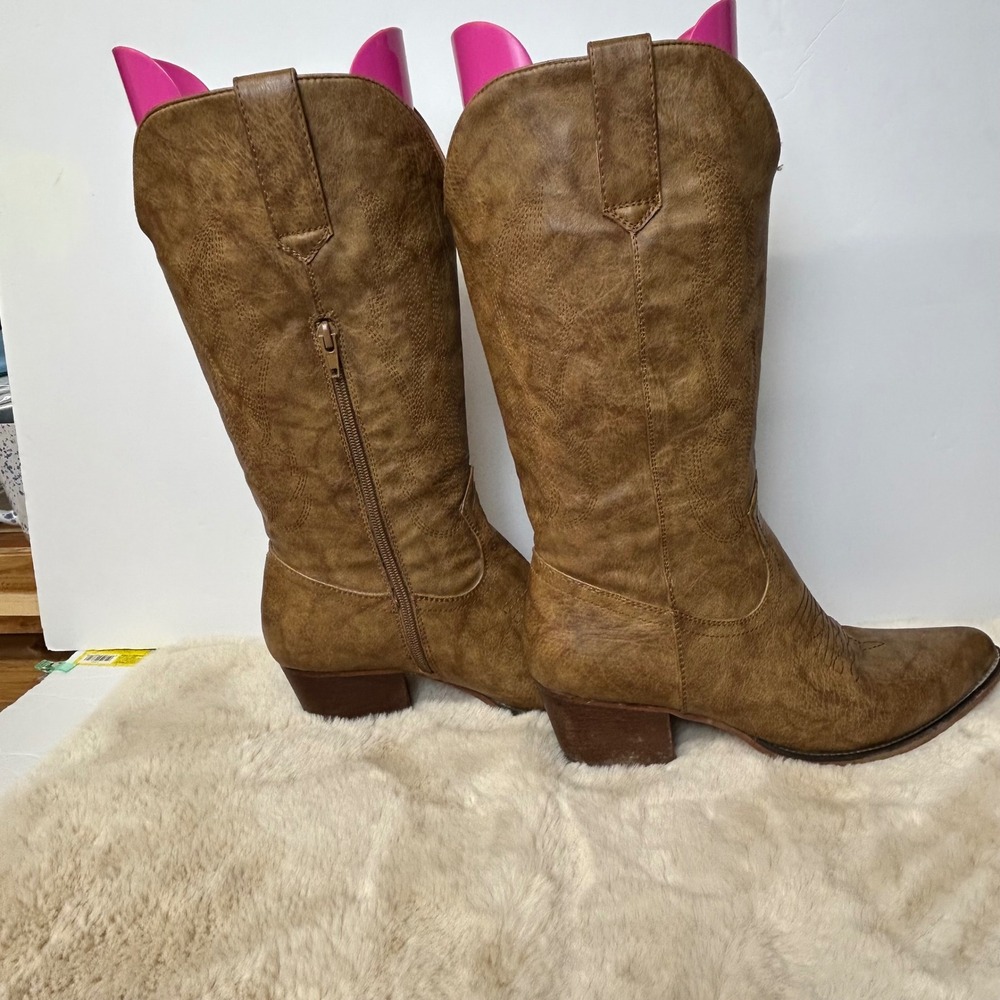 Roper Womens Tan Distressed Faux Leather Western Cowgirl Boots 8.5 - Picture 5 of 8